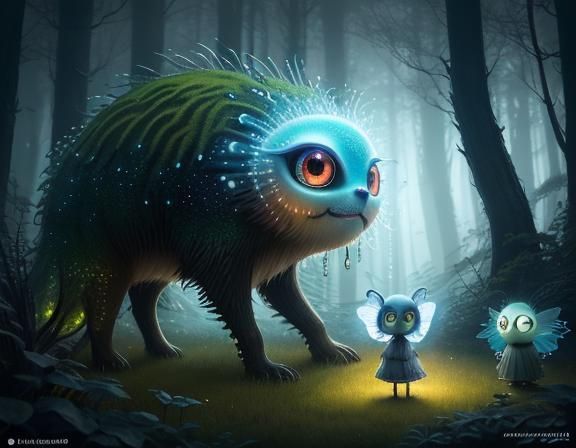 Enchanting Hybrid Creature in Dreamlike Fairy Tale Landscape