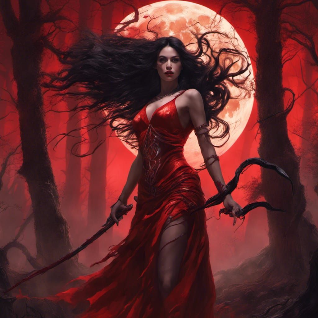 Demon Goddess in Dark Glowing Forest