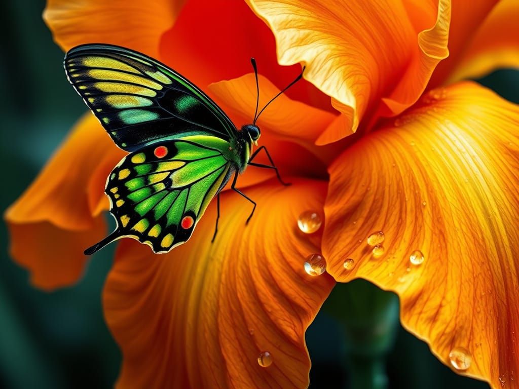 Vibrant Impasto Painting of an Orange Iris with a Luminescen...