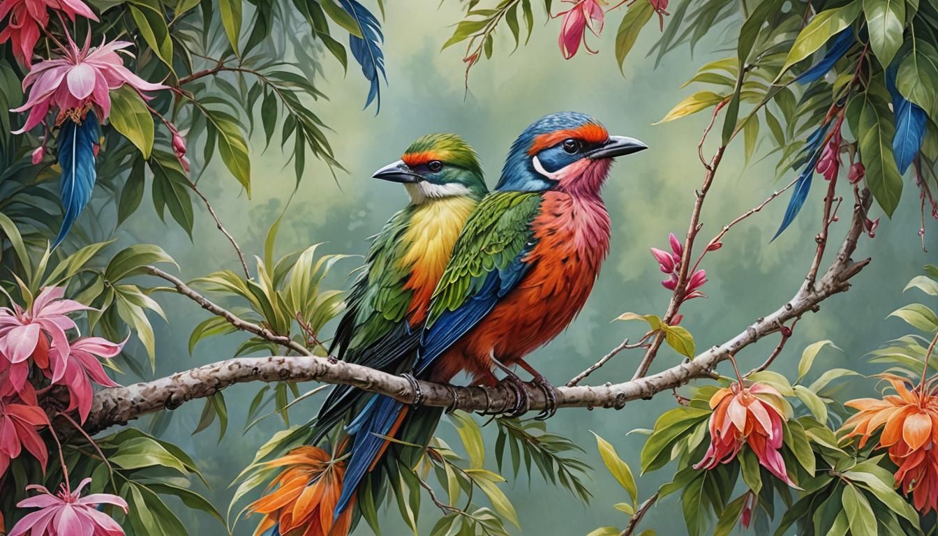 Paradise Baby with Bird, Watercolor ArtStation