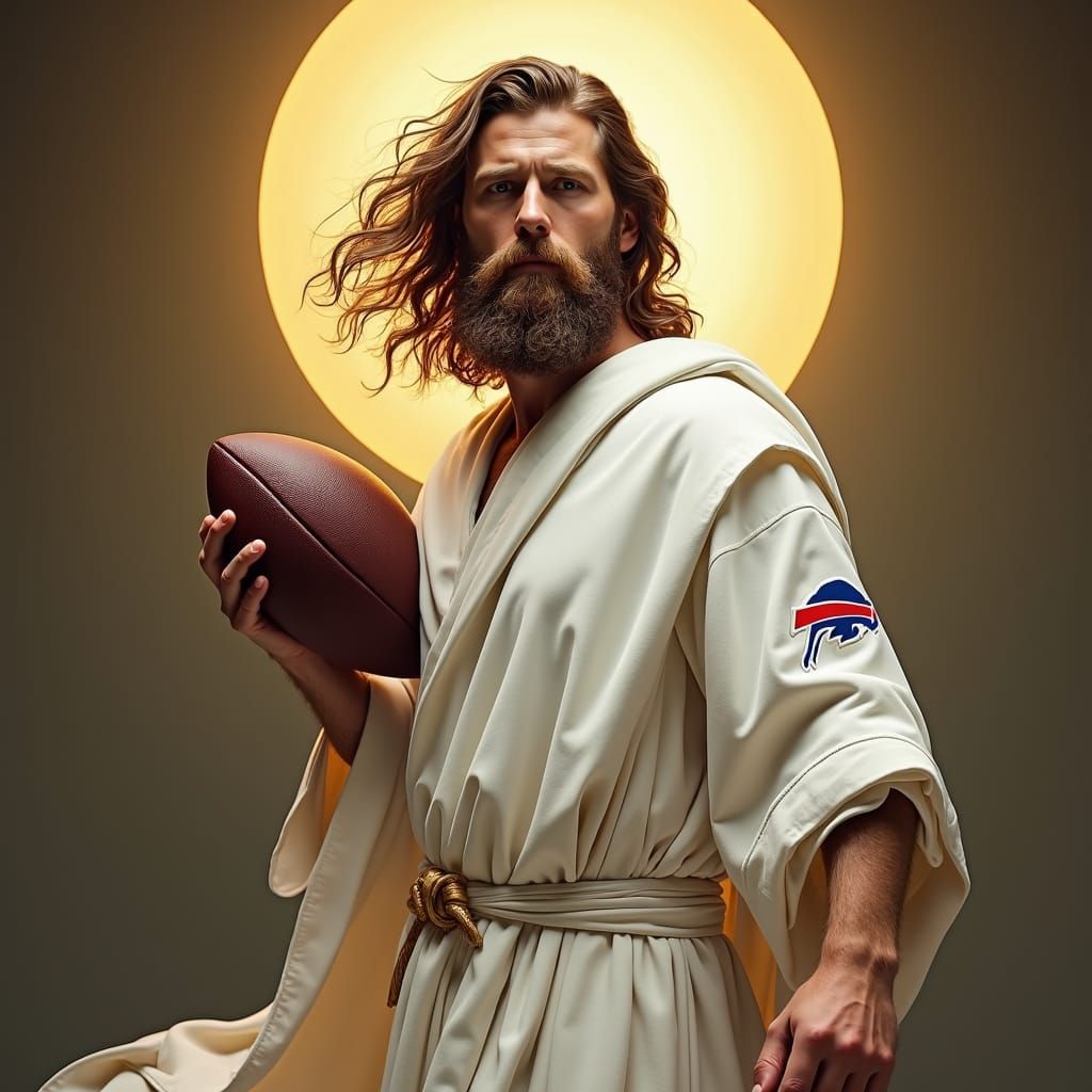 Josh Allen as Divine Hero in Dramatic Realism Style