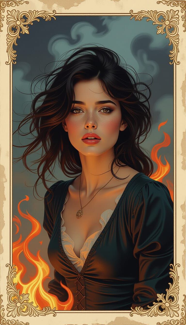 Woman in Smoke and Firelight, Romantic Style