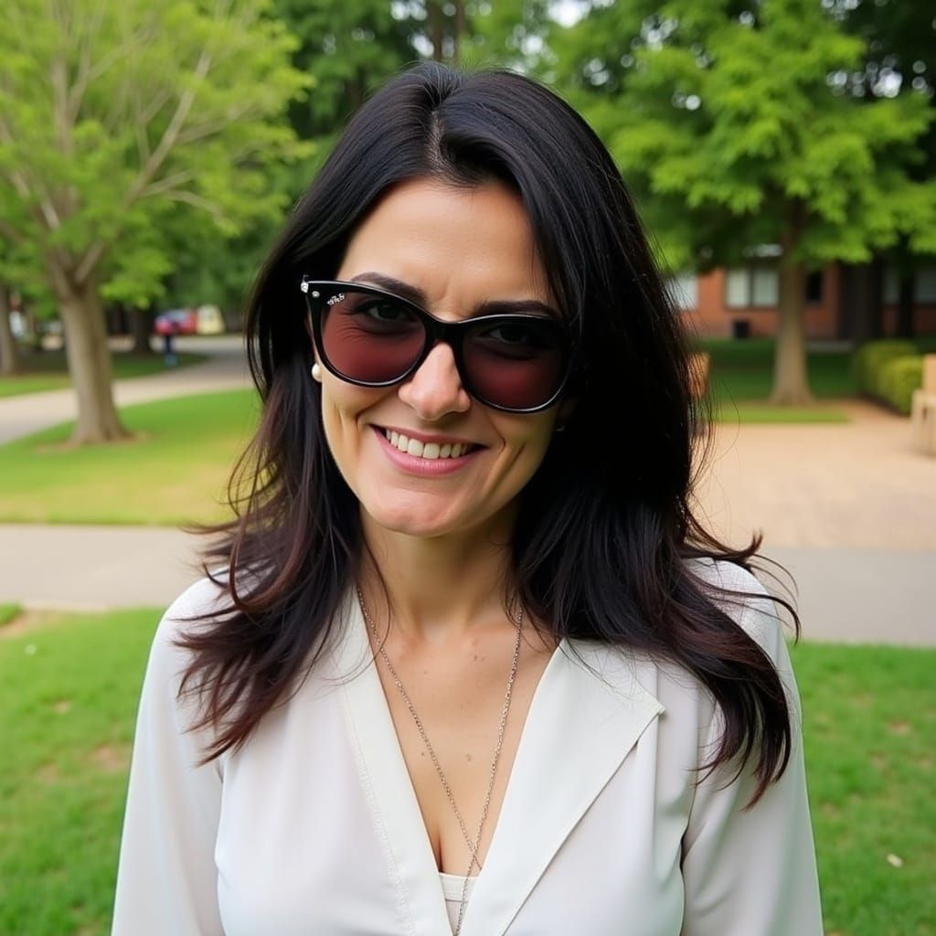 Woman with Sarcastic Smile in Park