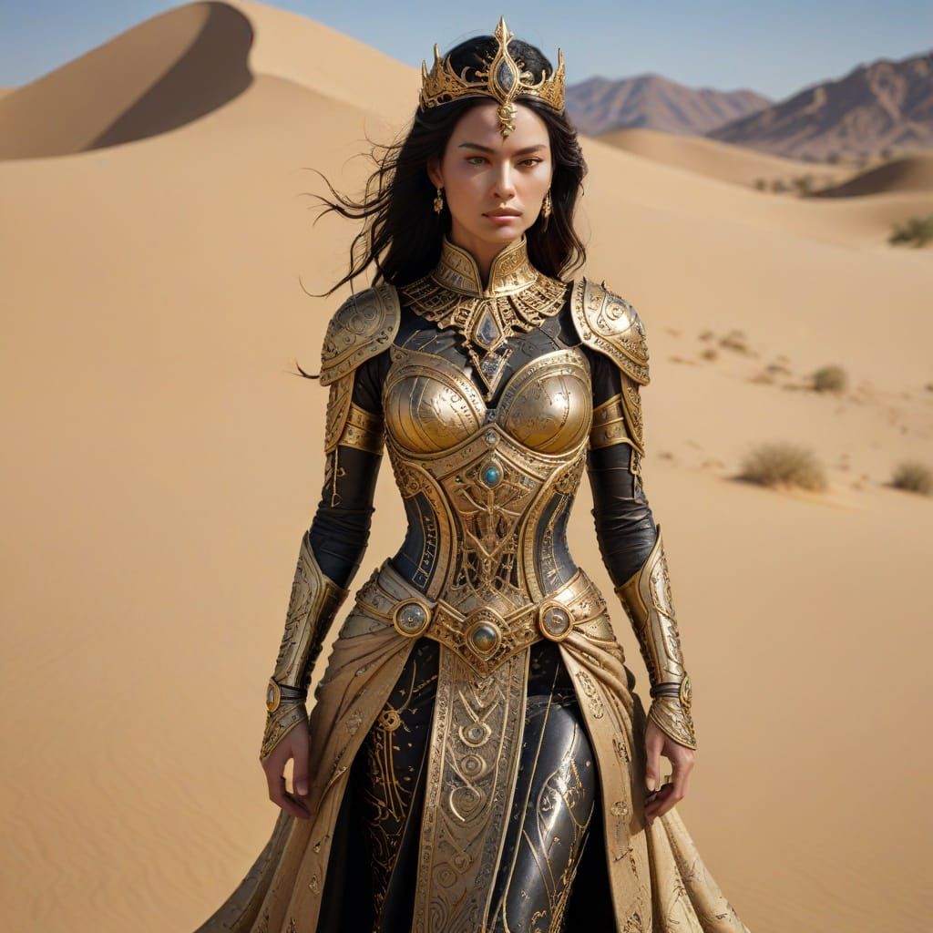 Iron Queen Sculpture in Desert Landscape