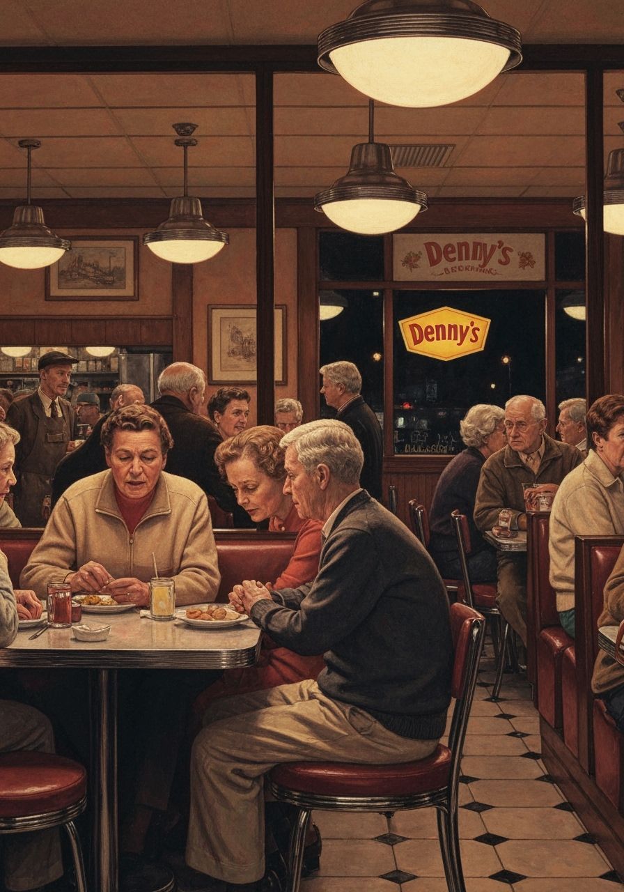 Denny's Diner Scene in Norman Rockwell Style