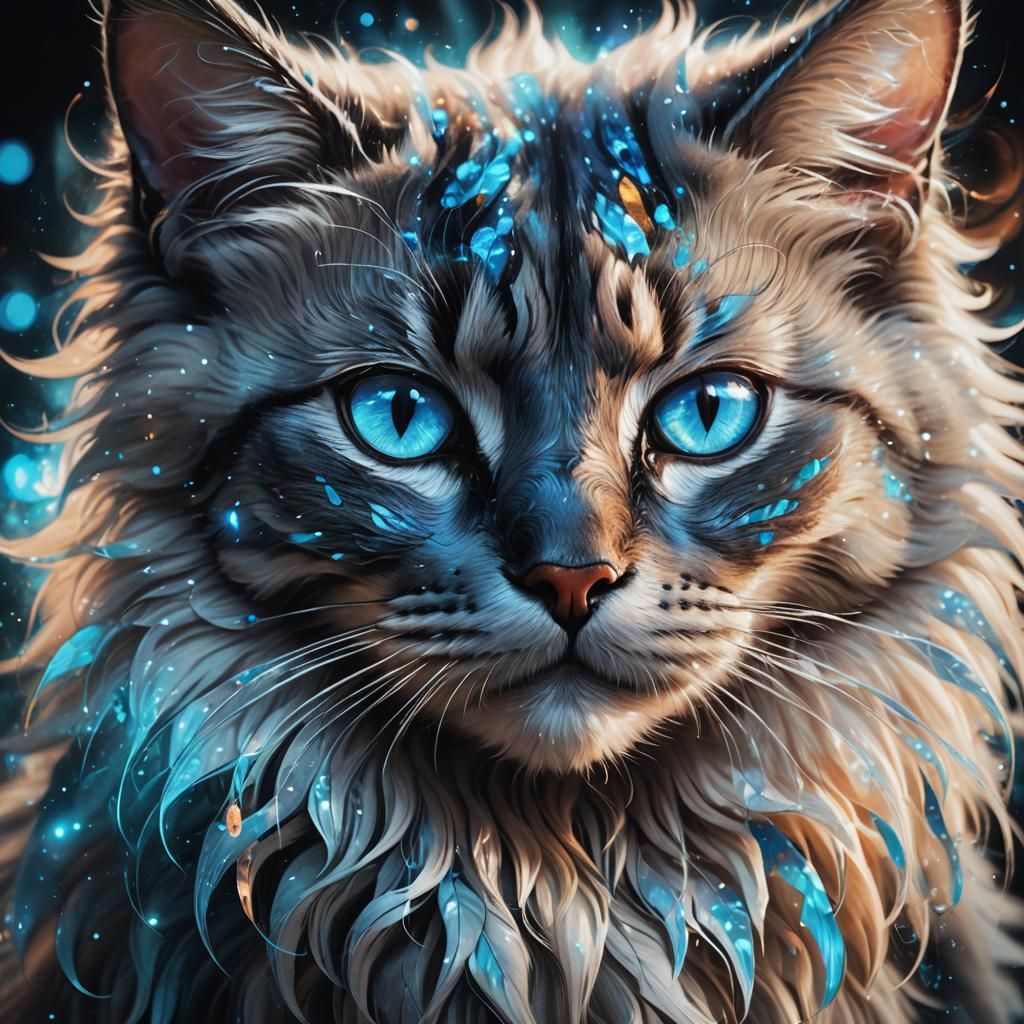 Mystical Cat with Glowing Eyes in Dark Fantasy Art