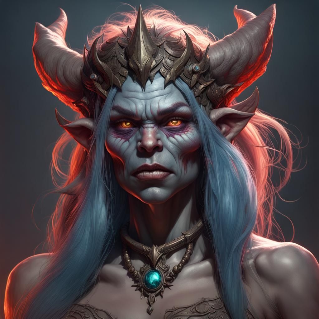 Demonic Troll Queen Portrait in Hyperdetailed Digital Art