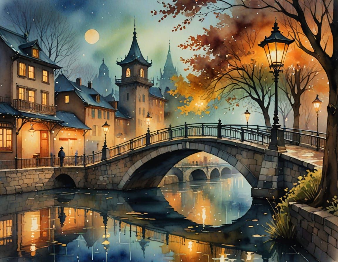 Romantic City Nightscape with Whimsical Touch