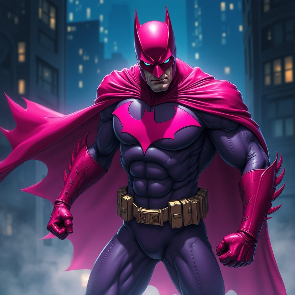 Gotham City Nightscape with Pink Batsuit