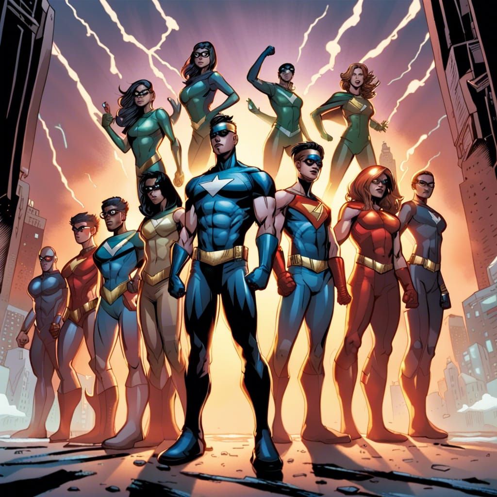 Young Superheroes Unite: Comic Book Style Heroic Pose