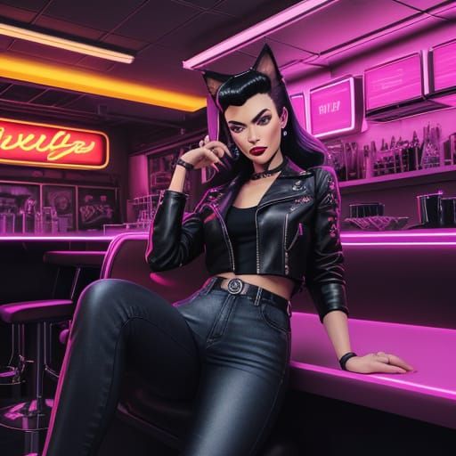Futuristic Feline Siren in Retro-Futuristic Diner