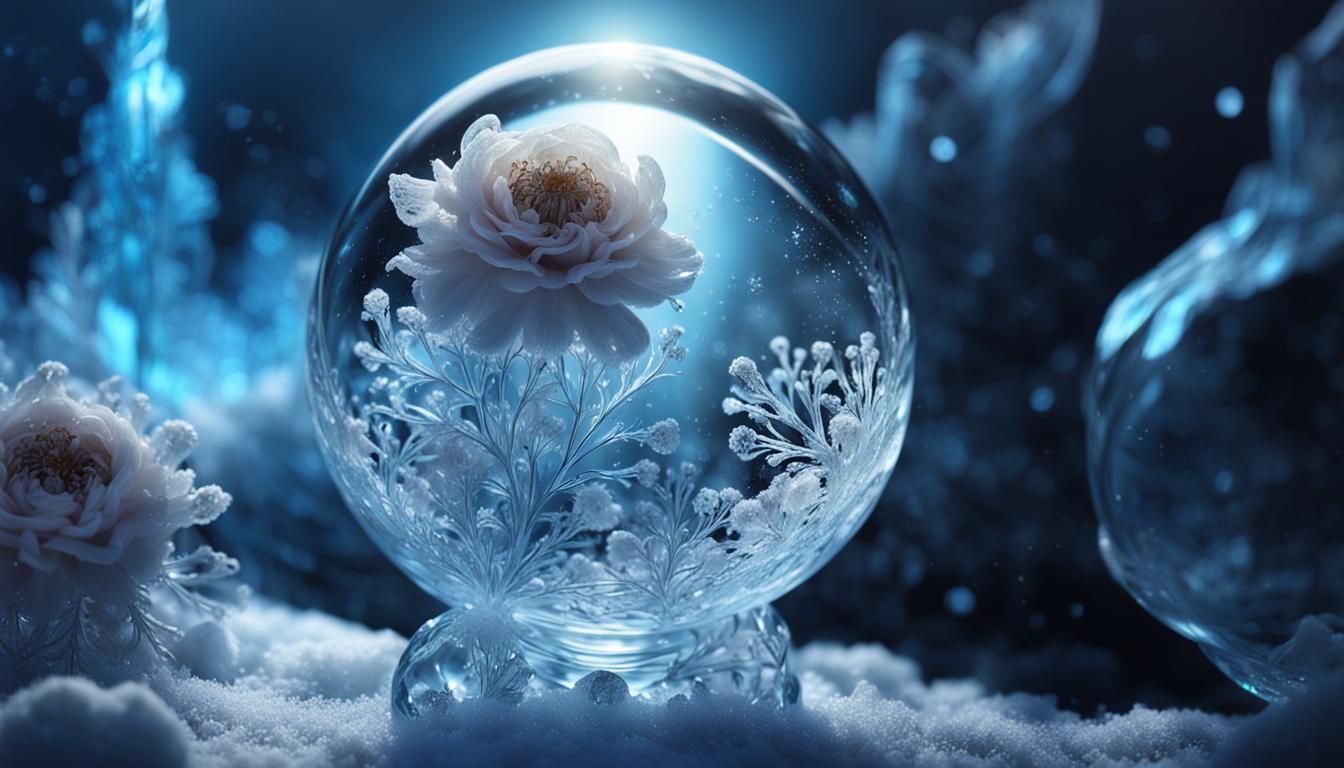 Macro Shot of Flowers Frozen in Ice