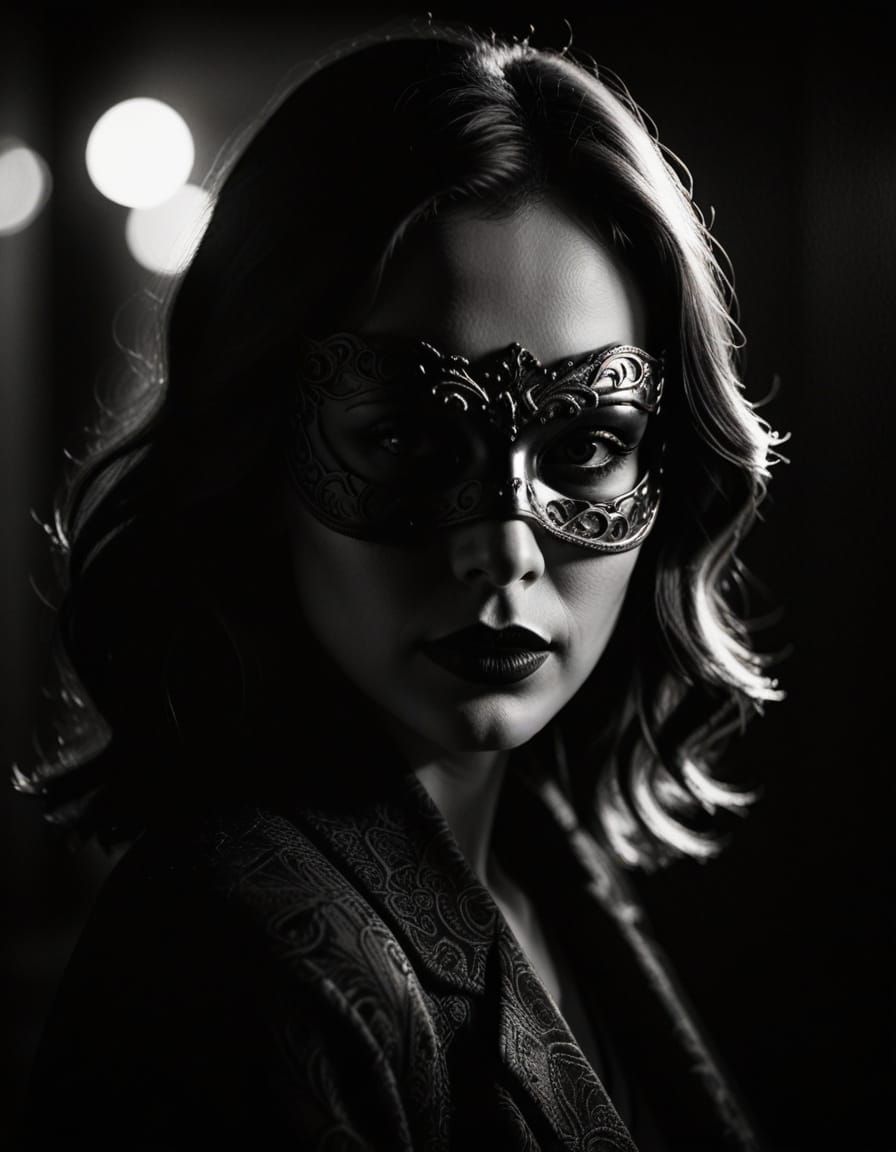 Woman in Masked Portrait, Film Noir Style
