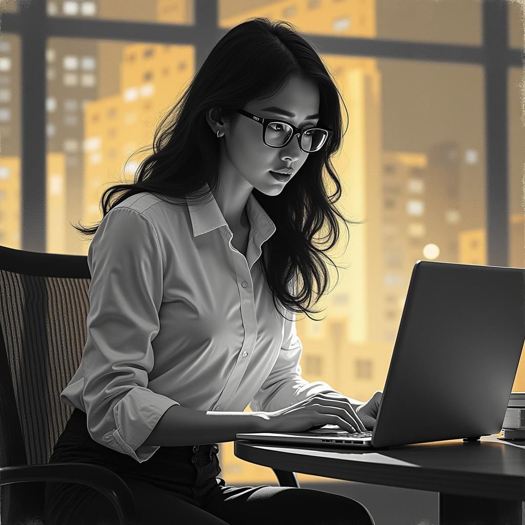 Intense Office Worker in Pencil Drawing Style