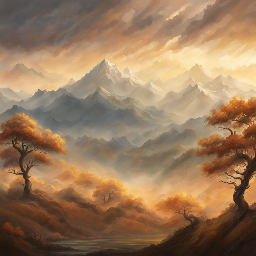 Majestic Earth Tones Landscape in Oil Painting Style
