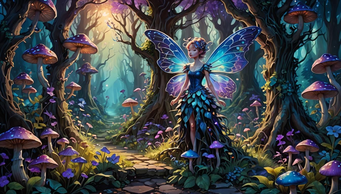 Surreal Fantasy Hedge Fairy Garden in Oil Painting