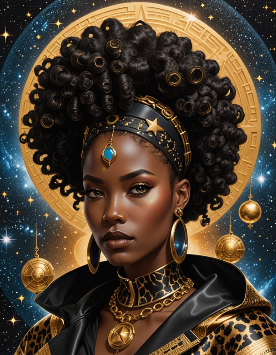 Afrofuturist Portrait with Gold and Leopard Print