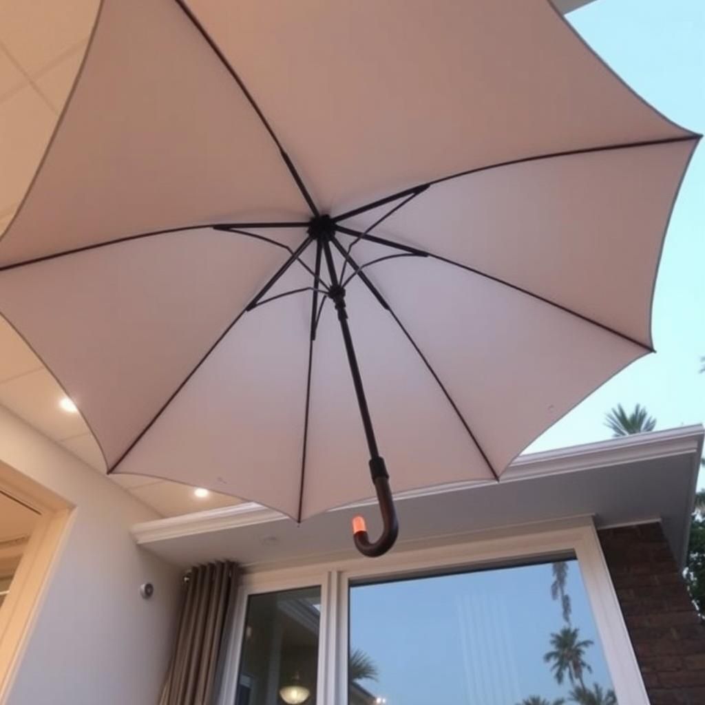 Umbrella open inside of house