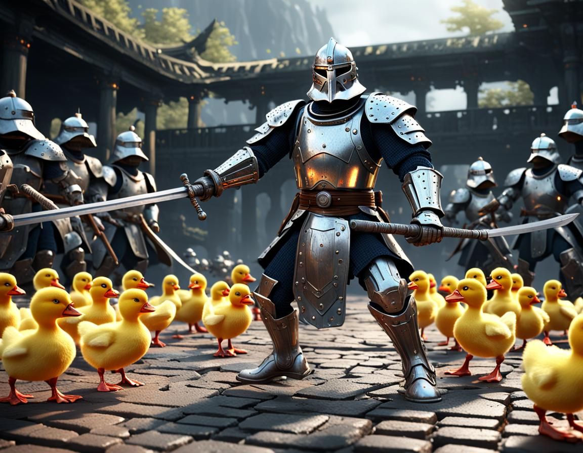 Futuristic Sean Connery Battles Ducks with Broadsword