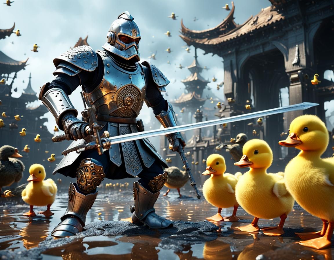 Futuristic Warrior with Broadsword in Epic Battle