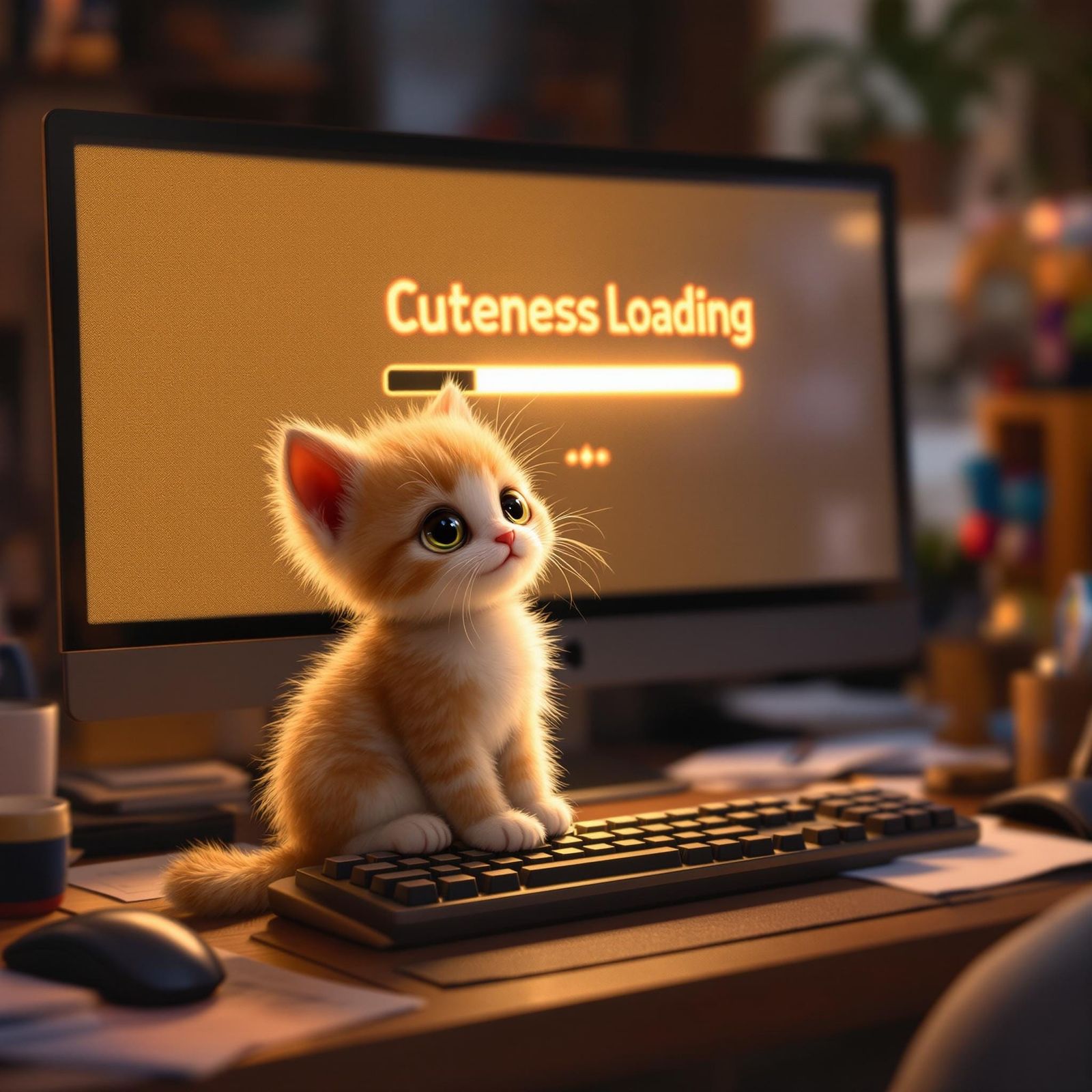 Adorable Kitten Loading Cuteness on Computer