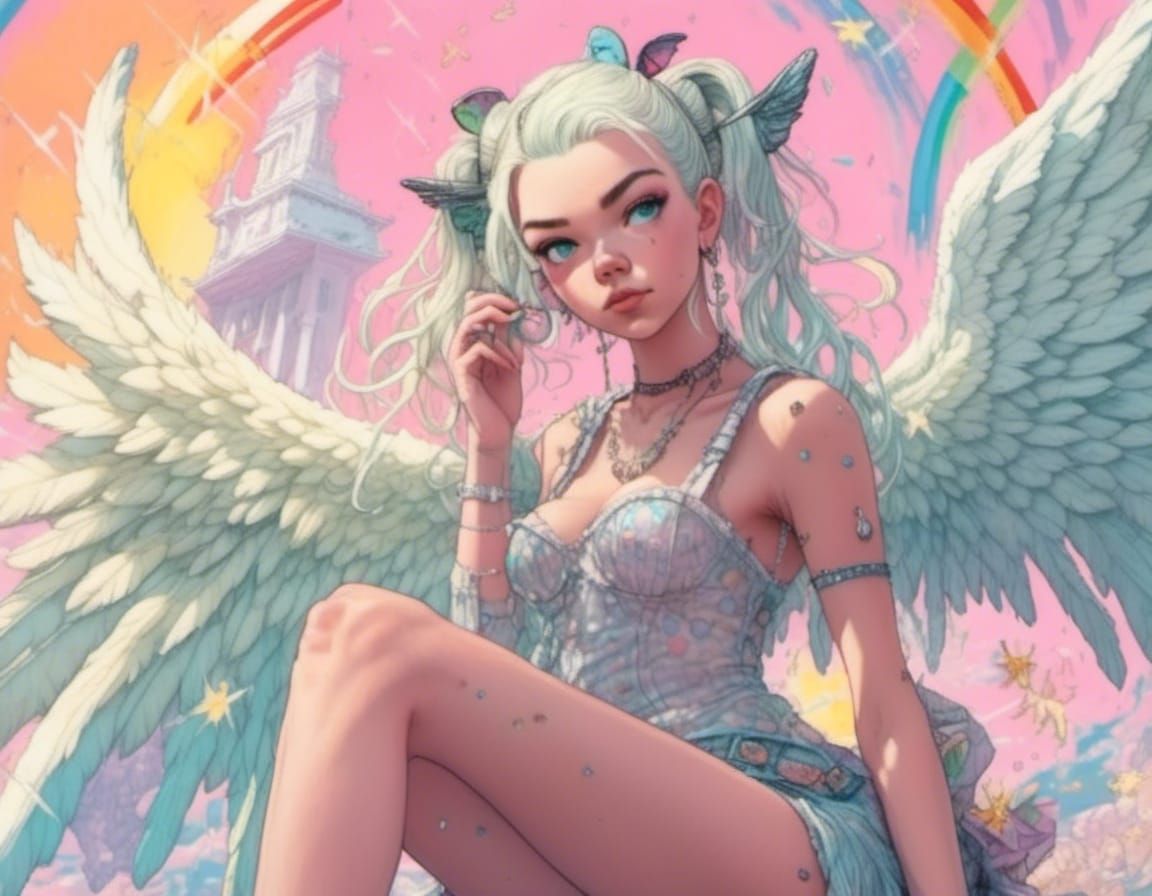 Pastel Rainbow Angel in Margaritaville Style