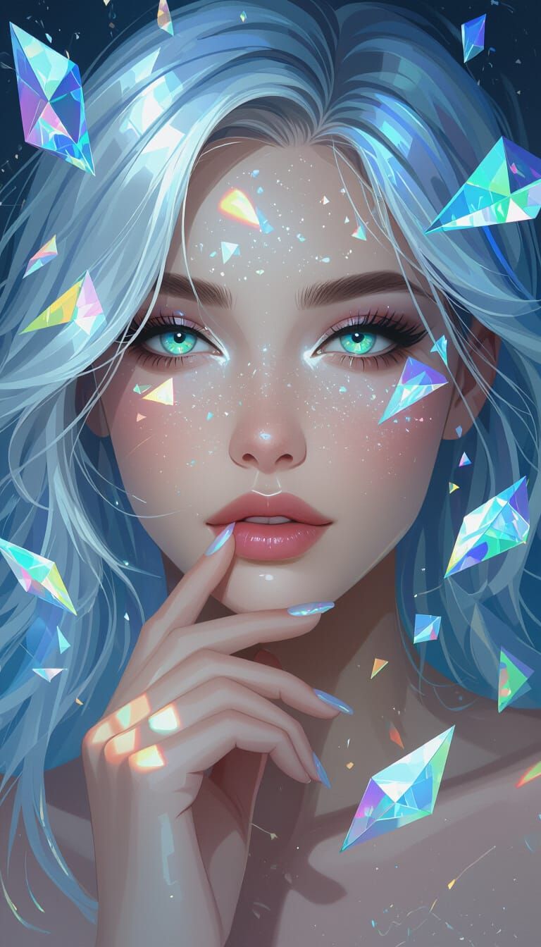 Crystalline Woman Surrounded by Geometric Shards