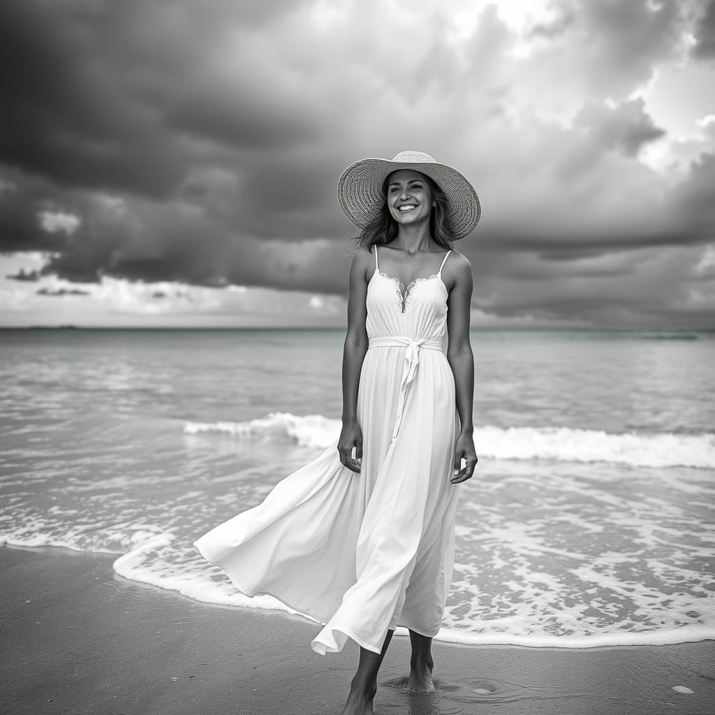 Serene Beach Goddess in Moody Hyperrealism