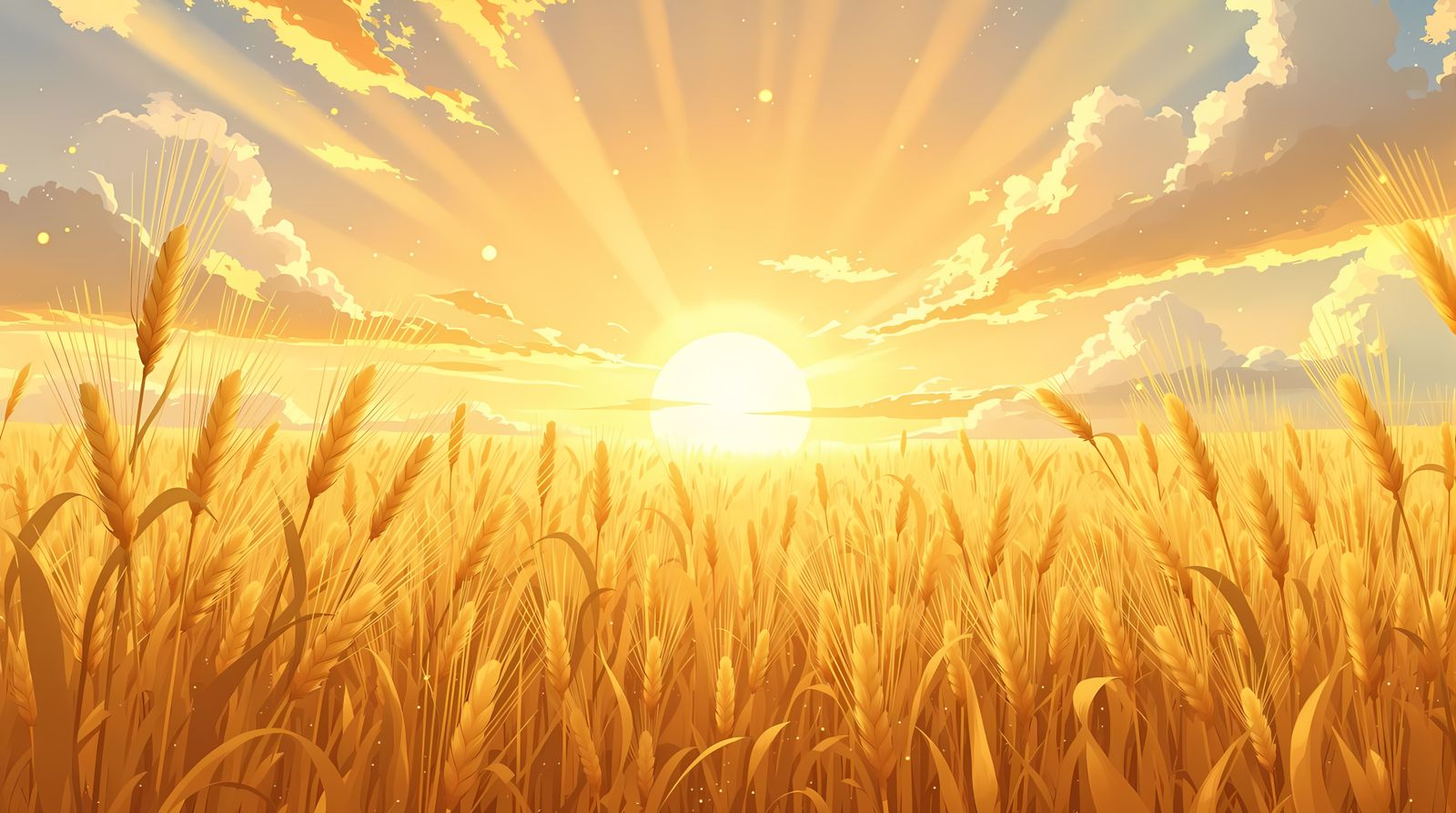 Dreamlike Golden Wheat Field at Sunset in Studio Ghibli Styl...
