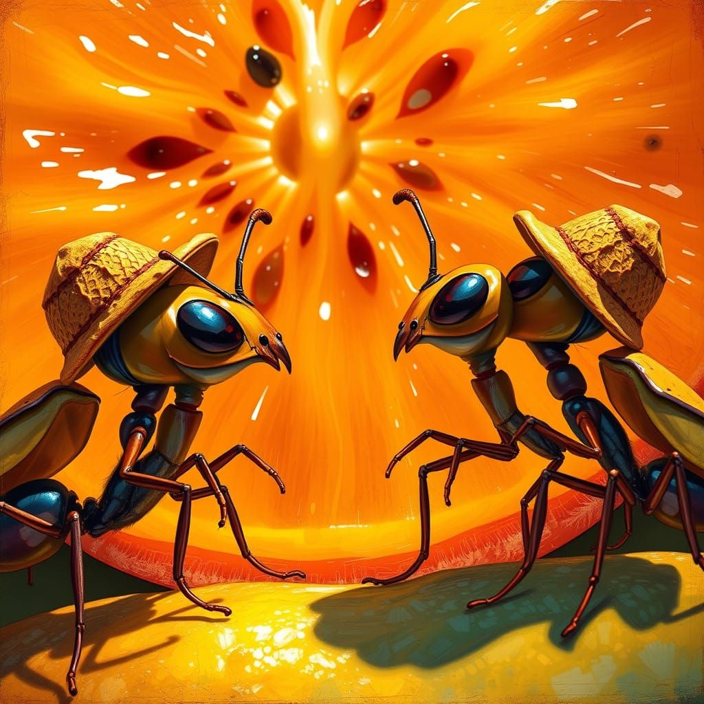 Little Ant Dudes Marvel at a Juicy Piece of Fruit in a Whims...