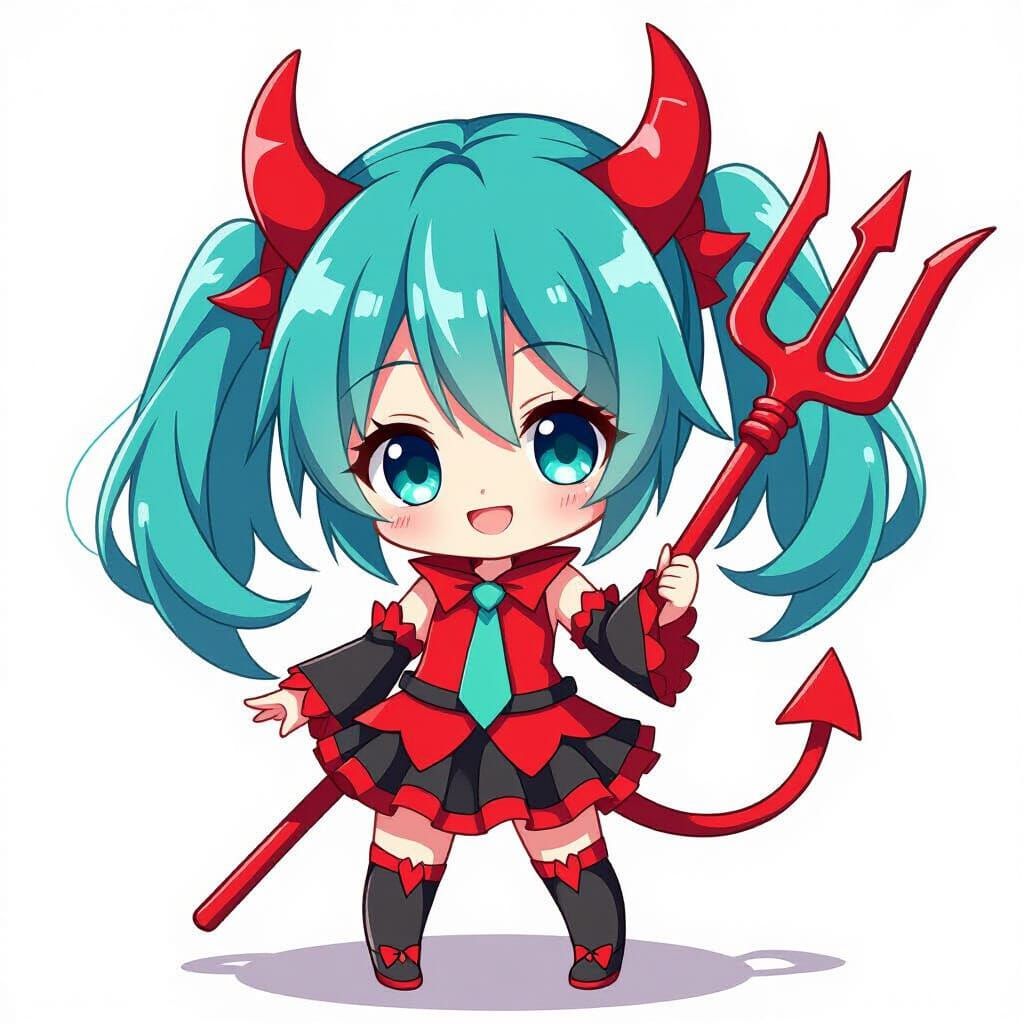 Devil Chibi Hatsune Miku in Playful Cartoon Style