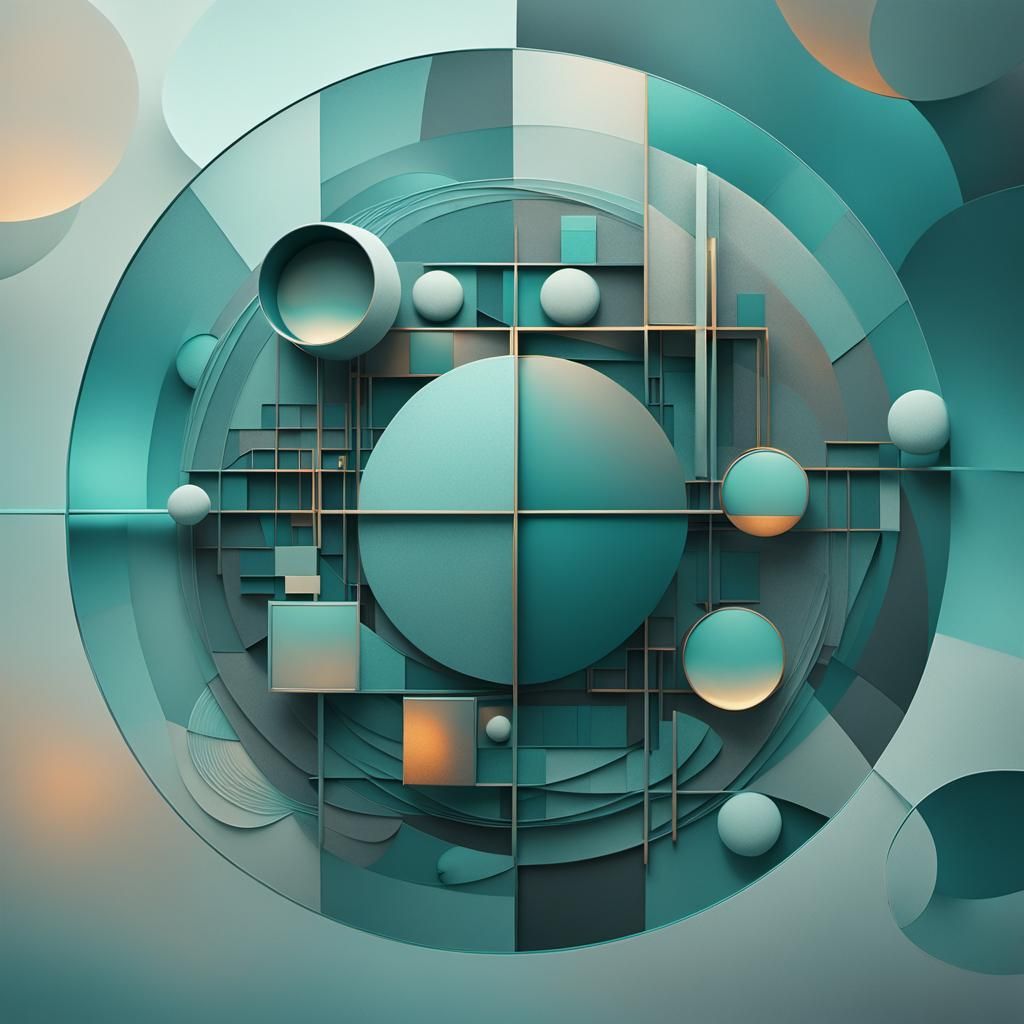 Surreal Geometric Concept Art in Teal and Gray