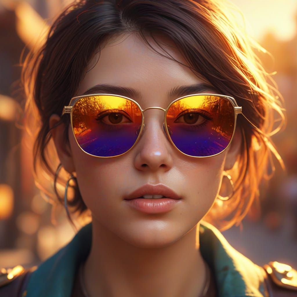 Sunglasses Portrait in Vibrant Oil Painting Style
