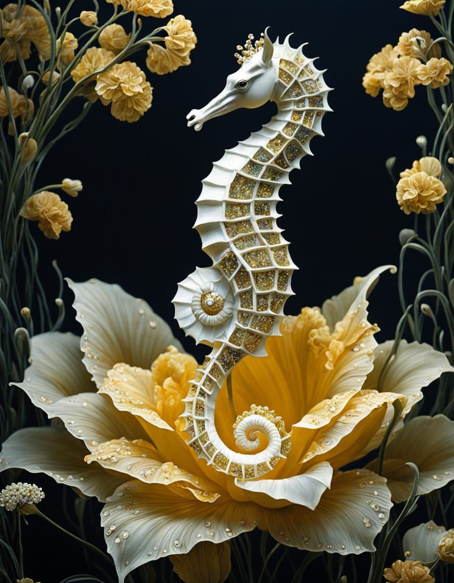 Whimsical White Seahorse in Intricate Beauty