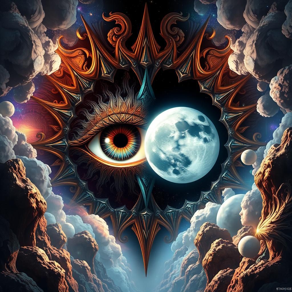 Dual Nature: Sun and Moon Eyes in 3D