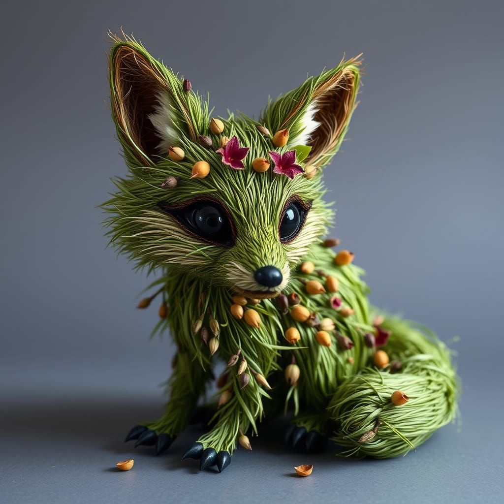 Botanical Fox Sculpture in Whimsical Style