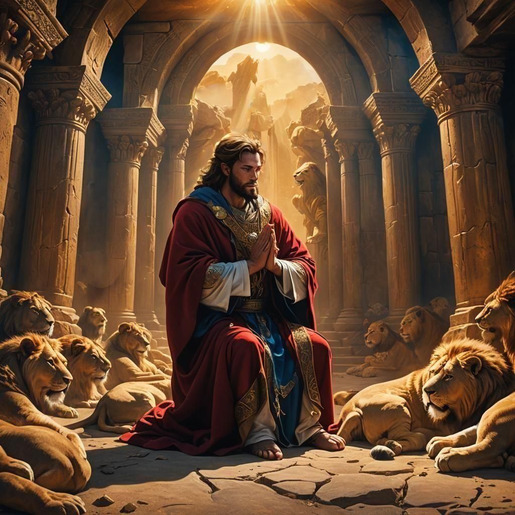 Daniel Praying in the Lions' Den: Detailed Matte Painting