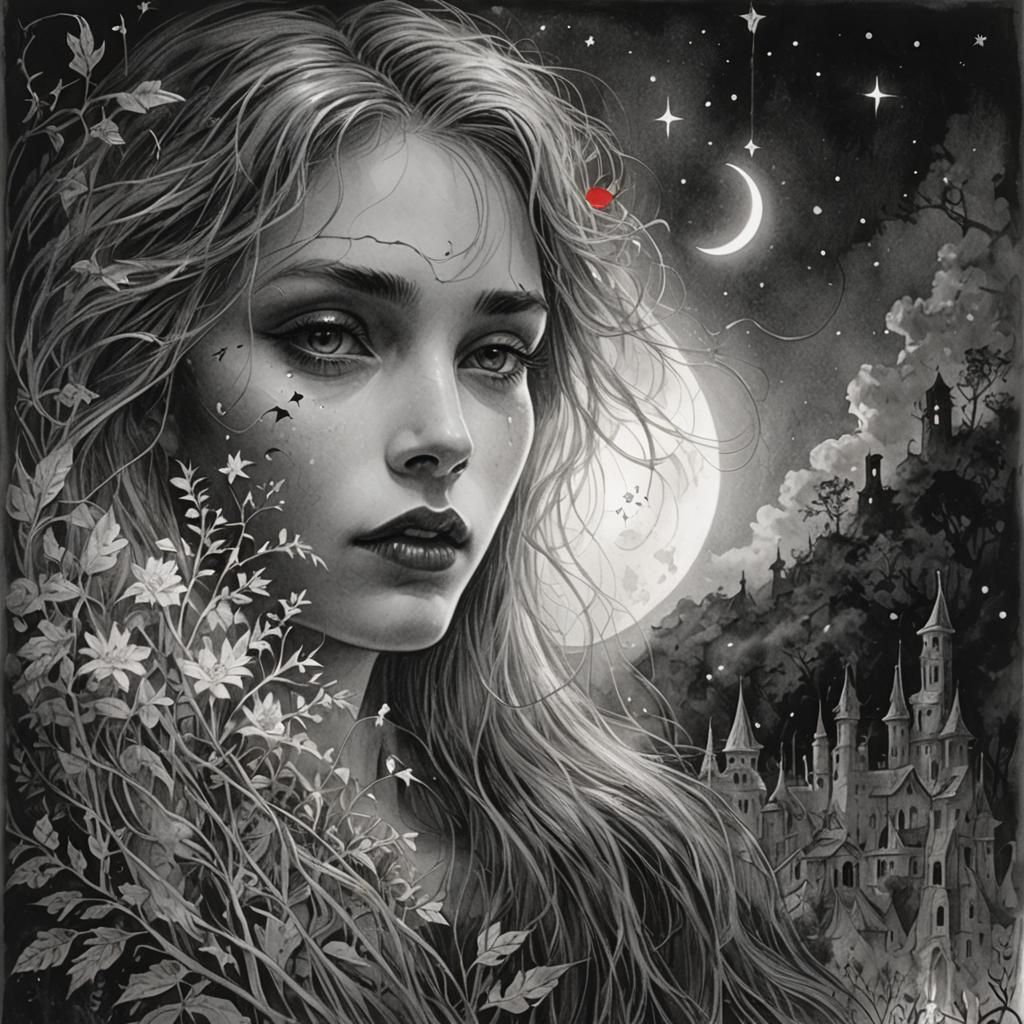 Woman on Crescent Moon in Gammell Style