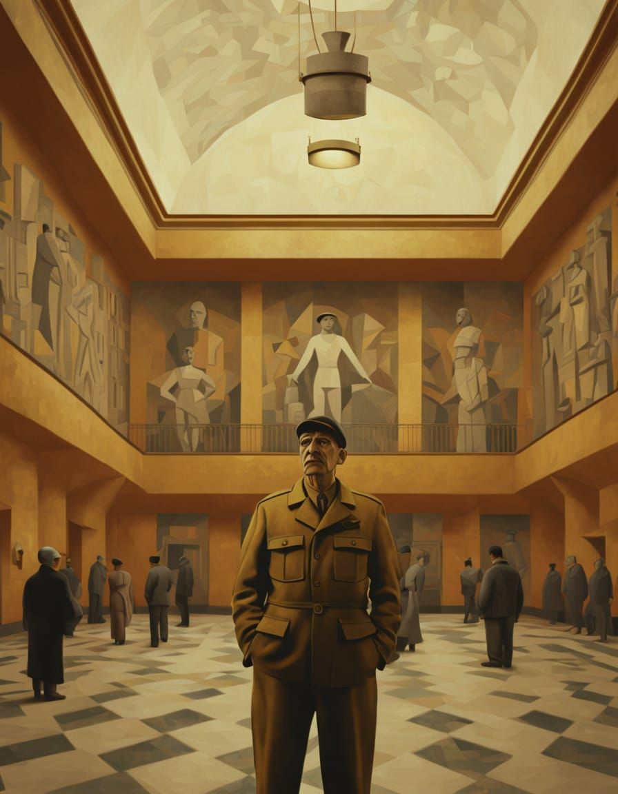 Cubist Social Realism Portrait in Stalinist Hall