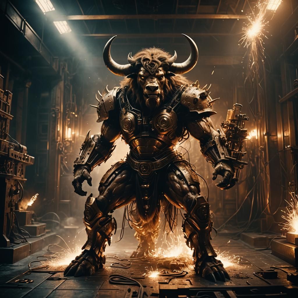 Mechanical Minotaur Robot with Copper Circuits and Sparks