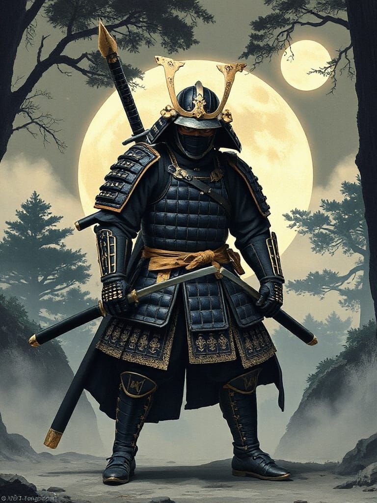Portrait of a Ghibli-style Ninja Samurai hyper-detailed, ult...