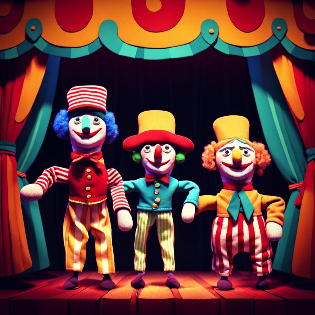 Punch and Judy Sock Puppets in 3D Animation Style
