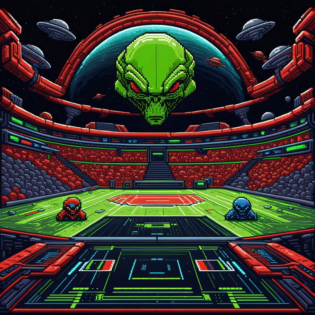 Galactic Alien Sport in 8-Bit Pixel Art