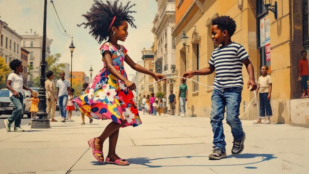 Children Play in Collage Style Inspired by Bearden