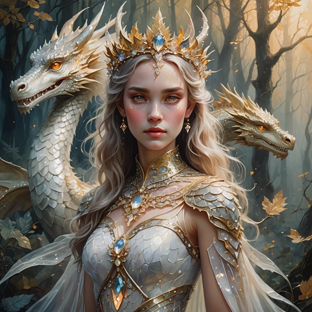 Dragon Queen in Misty Forest: Acrylic Painting