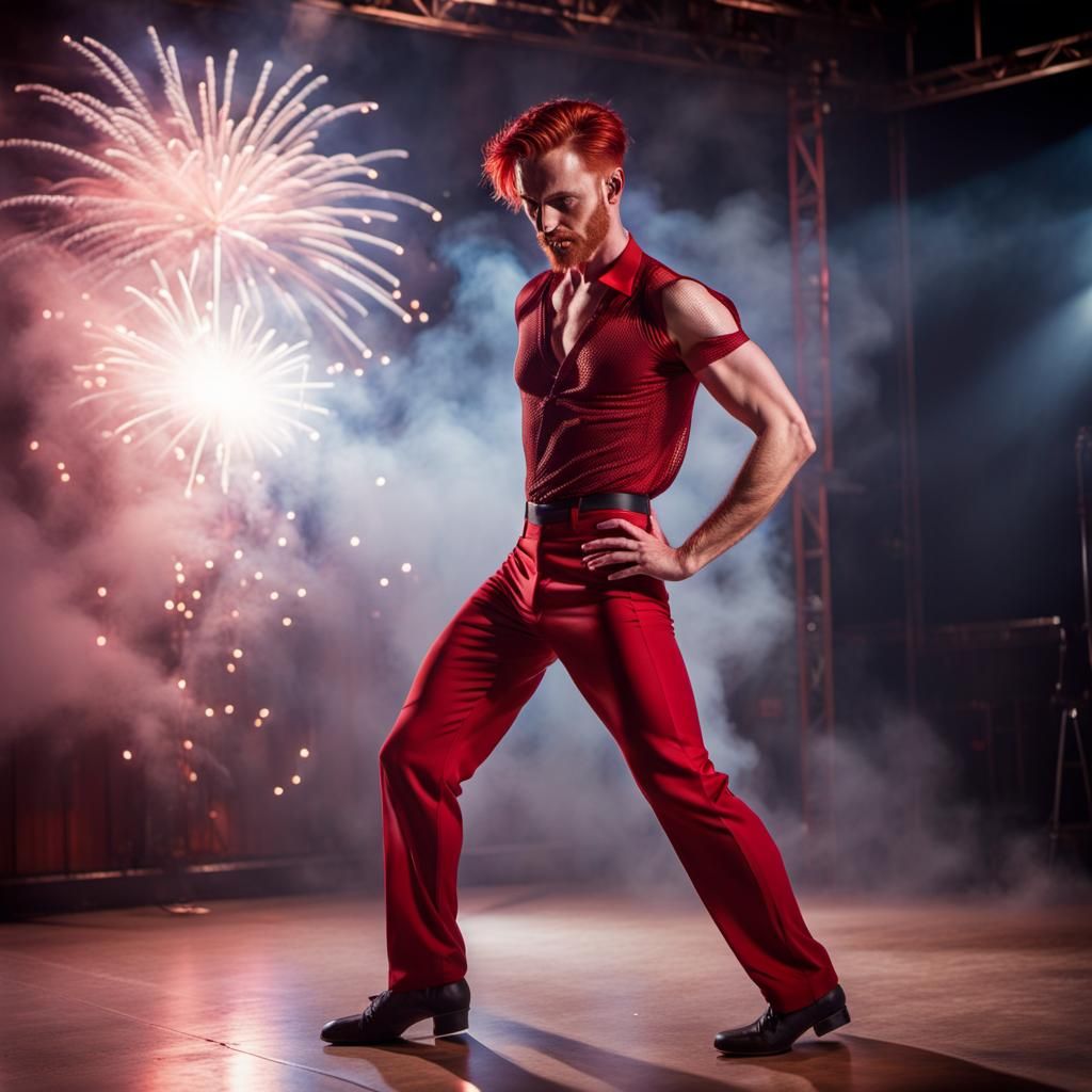 Dramatic Tap Dancer in Red Under Stage Lights