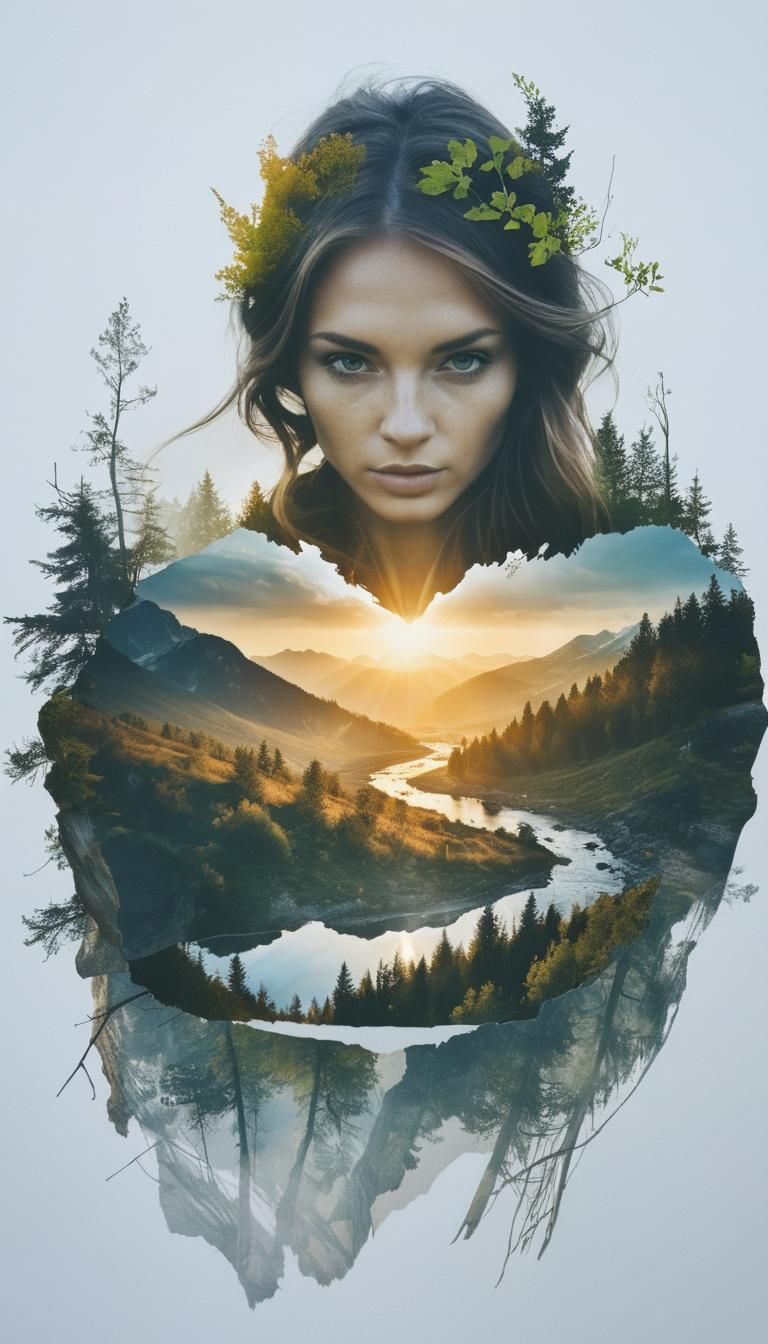 Ethereal Double Exposure: Girl and Nature Unite