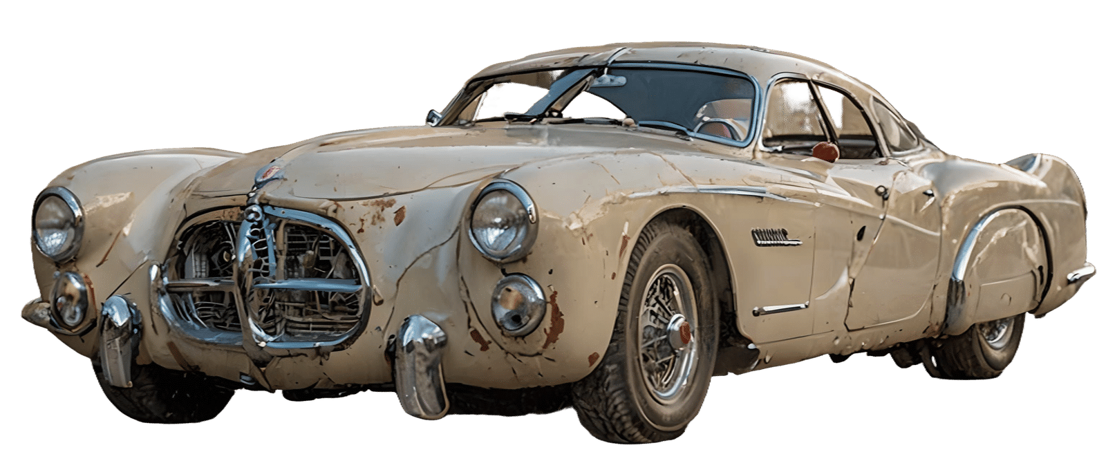 Large Coupe Car in Beige and Dark Brown