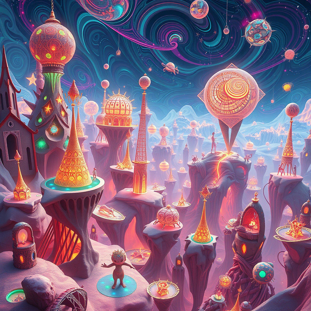 Surreal Holiday Dreamscape with Bioluminescent Islands