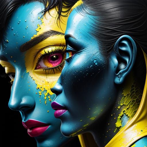 Women and Alien Silhouette in Acid Rain Collage